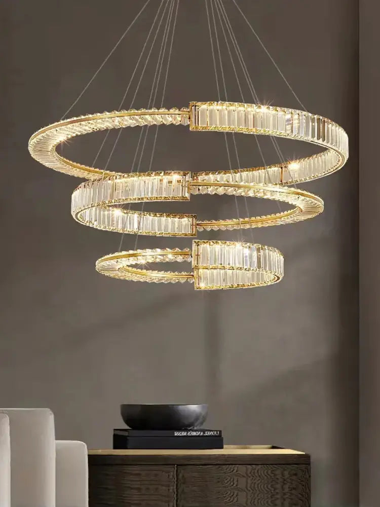 Crystal Gold Ring Dimmable Dining Room Chandelier