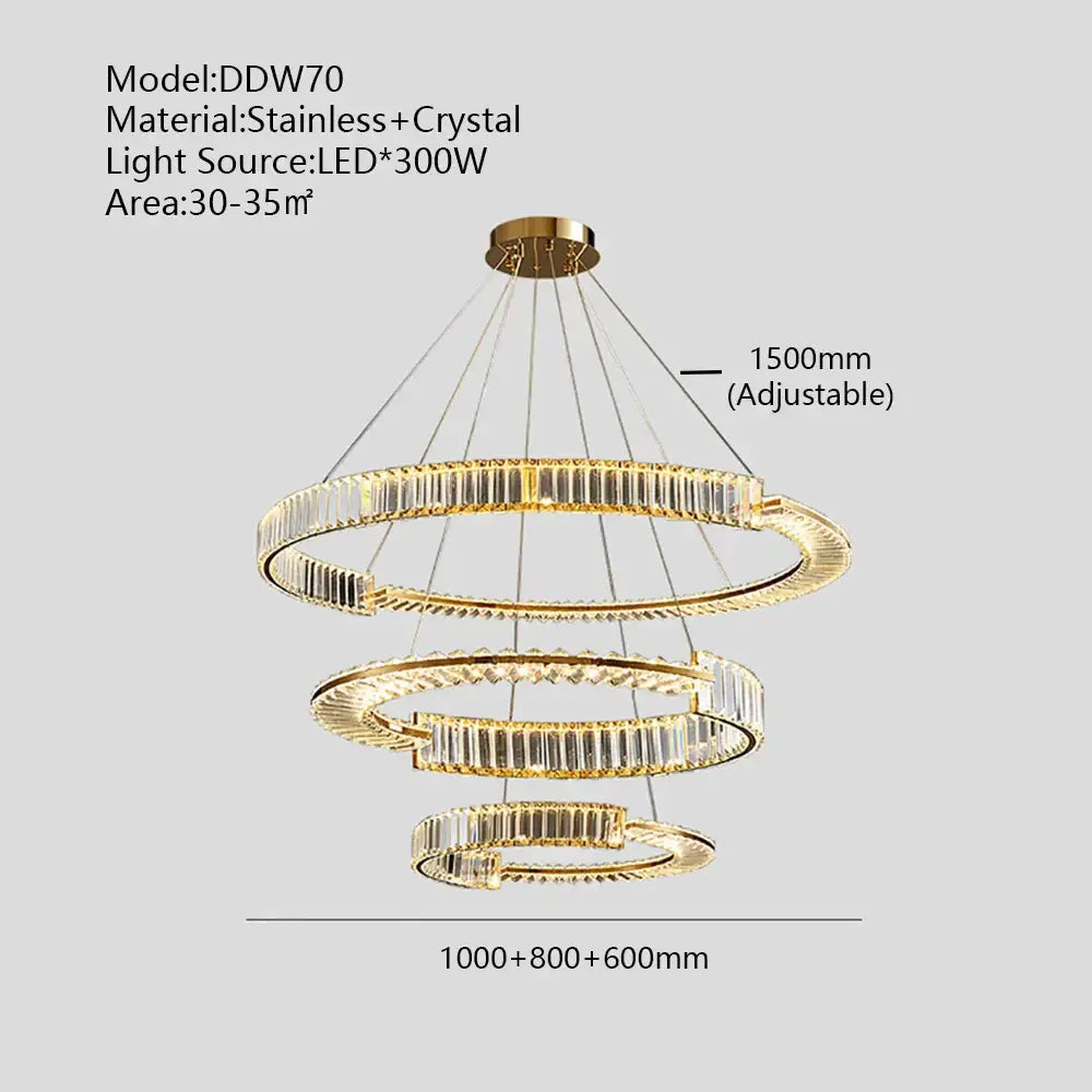 Crystal Gold Ring Dimmable Dining Room Chandelier