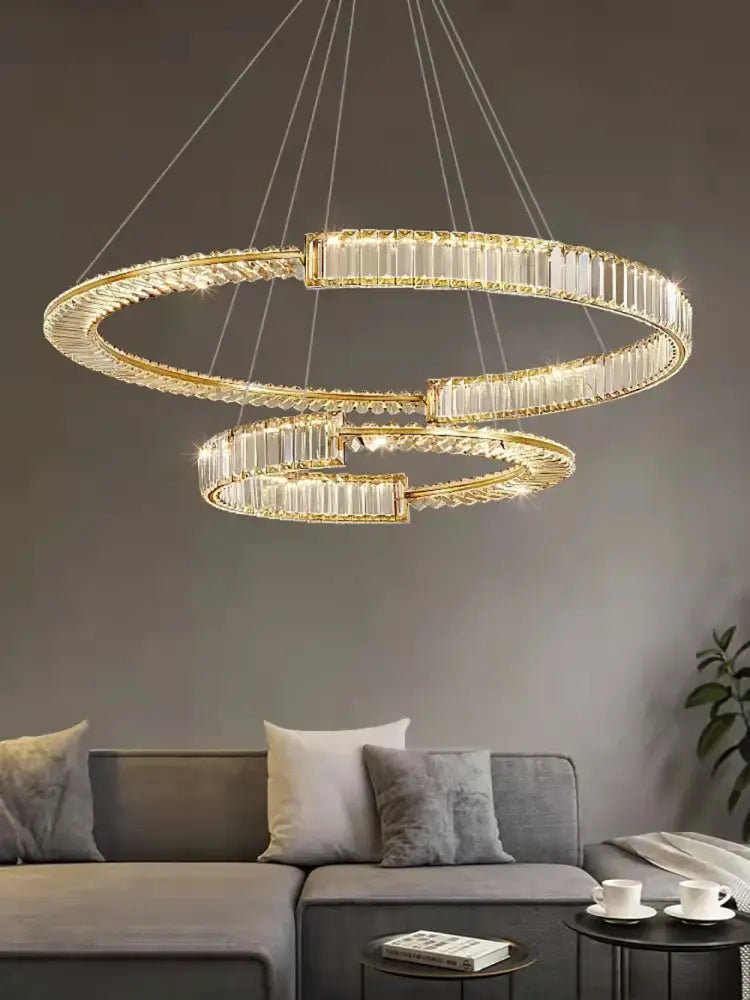 Crystal Gold Ring Dimmable Dining Room Chandelier