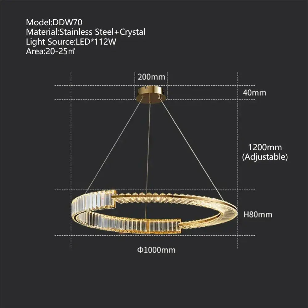 Crystal Gold Ring Dimmable Dining Room Chandelier