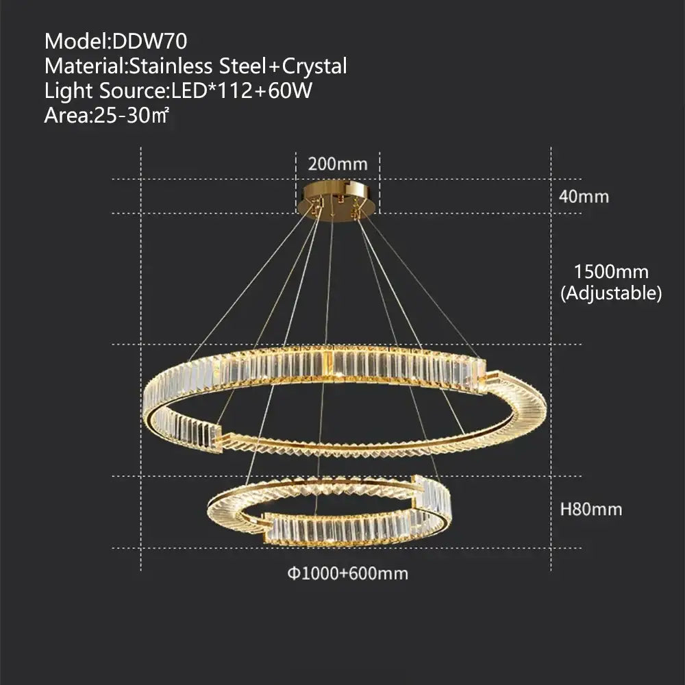 Crystal Gold Ring Dimmable Dining Room Chandelier