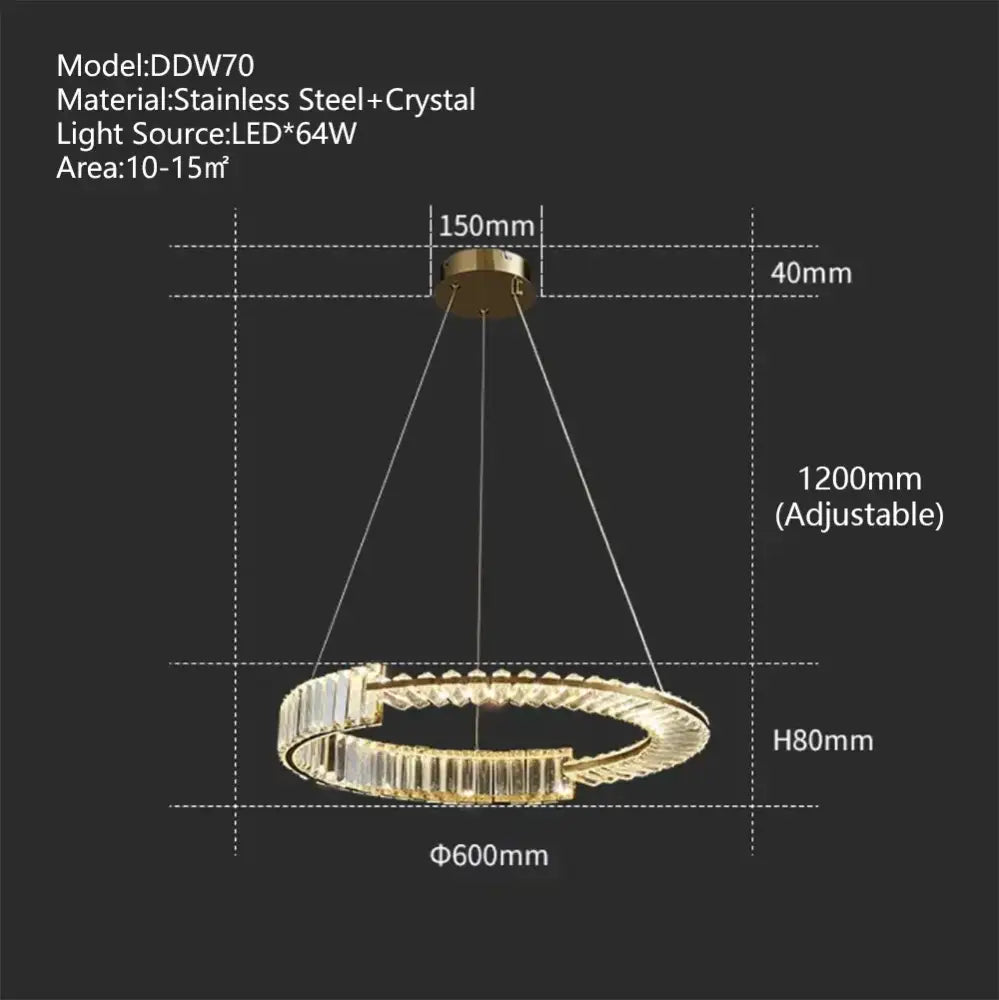 Crystal Gold Ring Dimmable Dining Room Chandelier