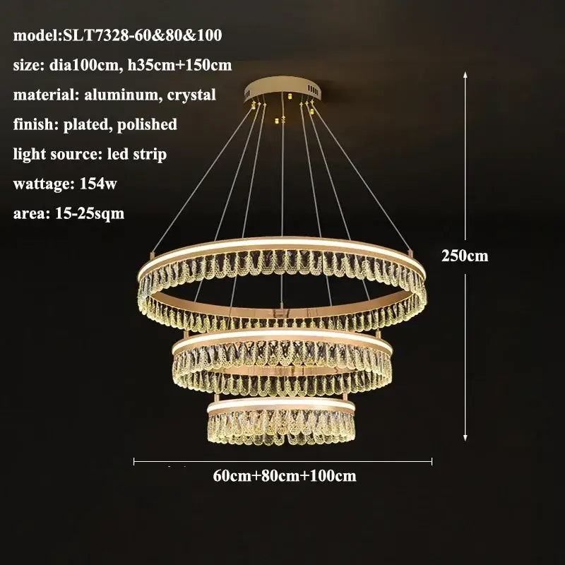 Gold Crystal LED Dimmable Ring Chandelier