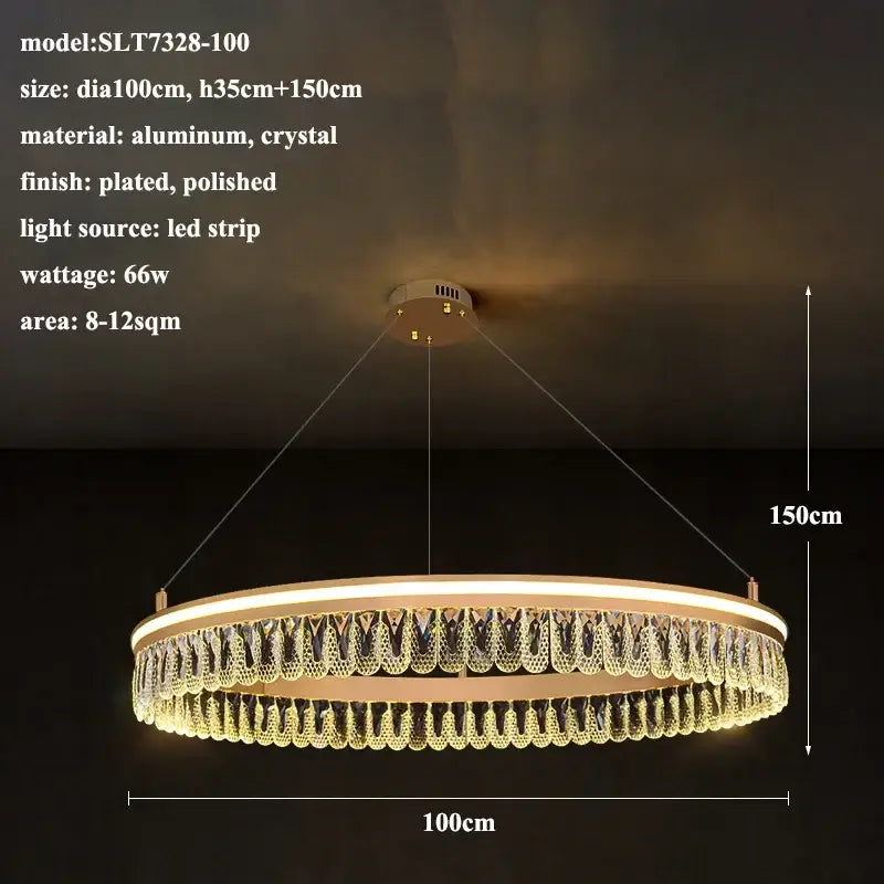 Gold Crystal LED Dimmable Ring Chandelier