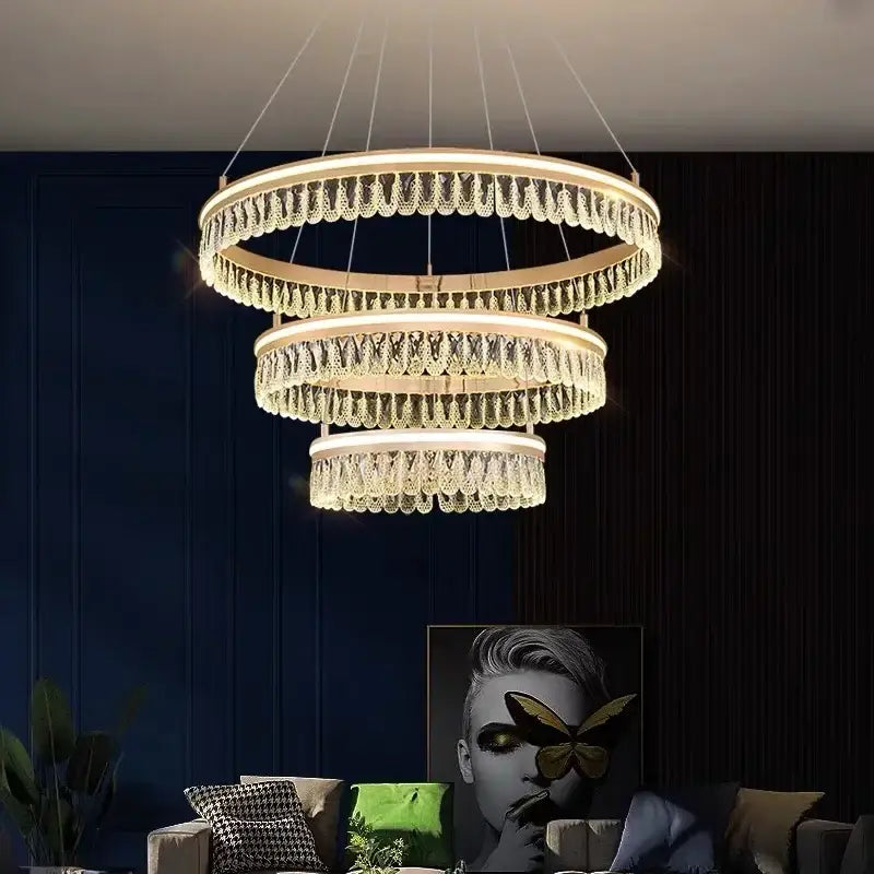 Gold Crystal LED Dimmable Ring Chandelier