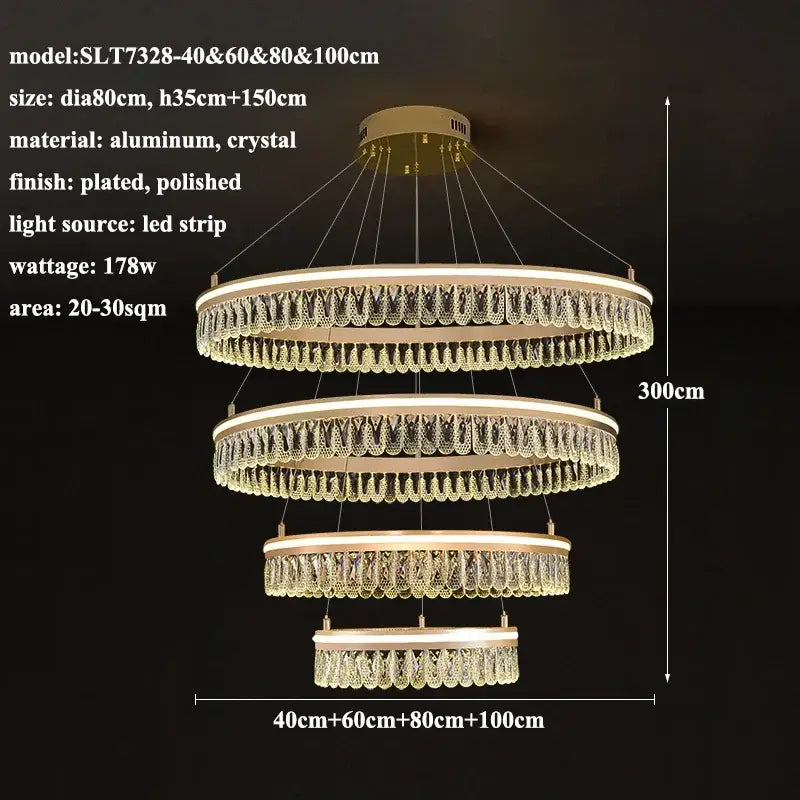 Gold Crystal LED Dimmable Ring Chandelier