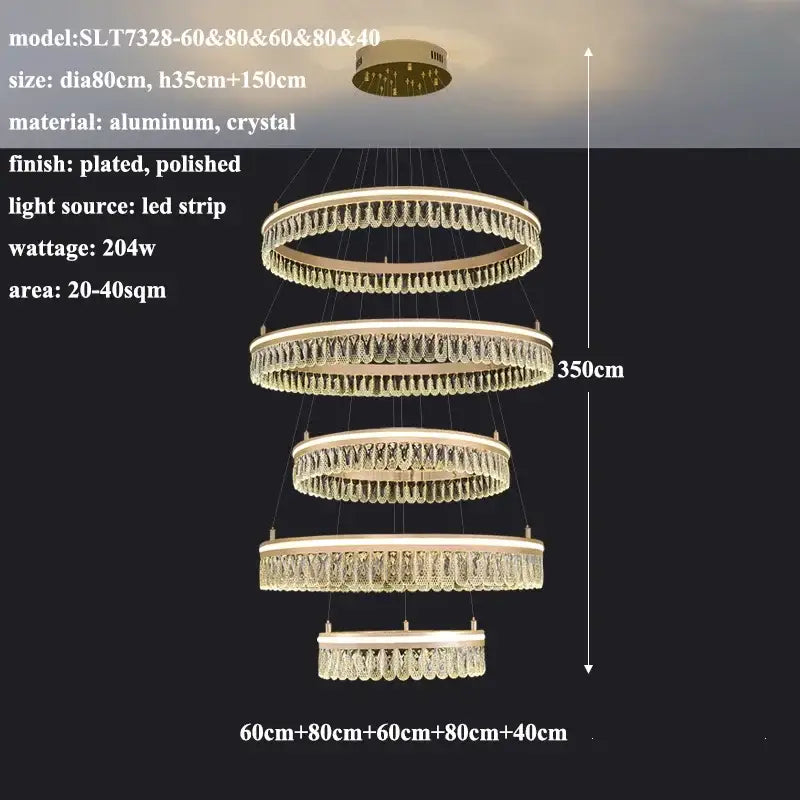 Gold Crystal LED Dimmable Ring Chandelier