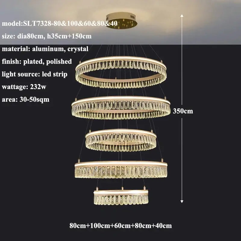 Gold Crystal LED Dimmable Ring Chandelier