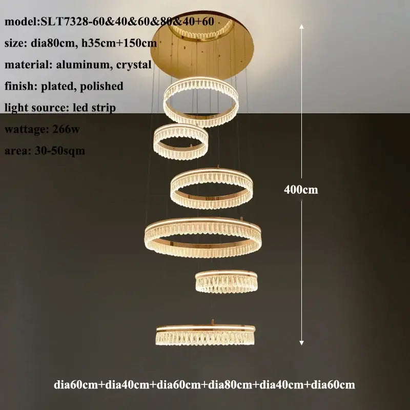 Gold Crystal LED Dimmable Ring Chandelier