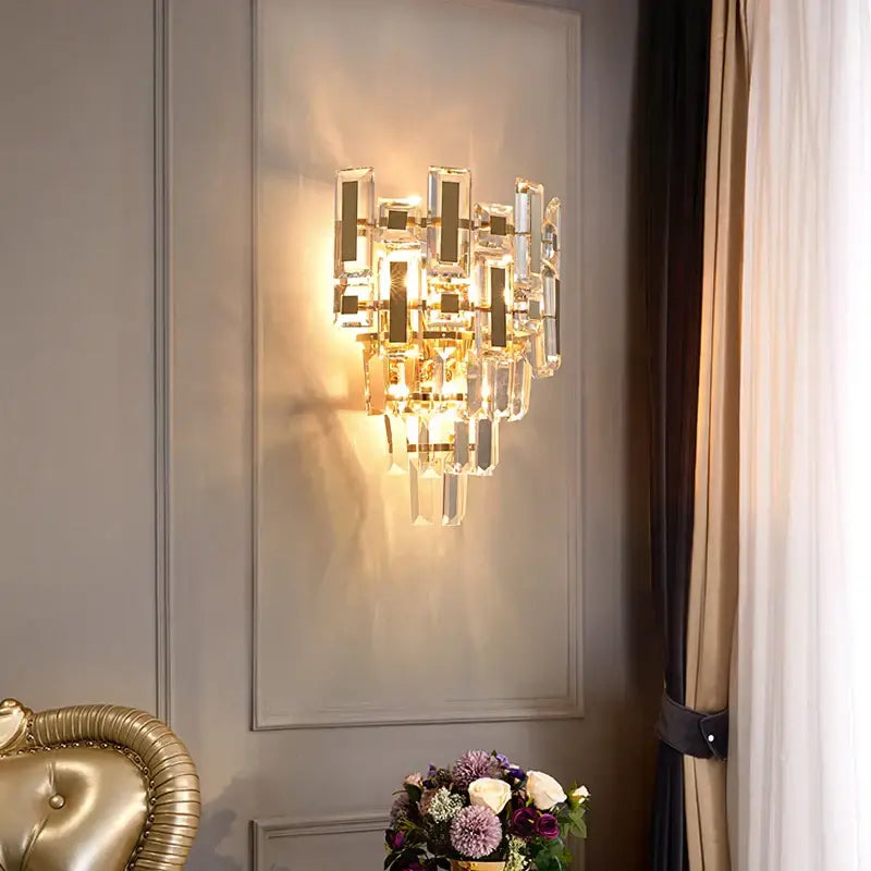 Clear Crystal Wall Sconce Postmodern 35cm