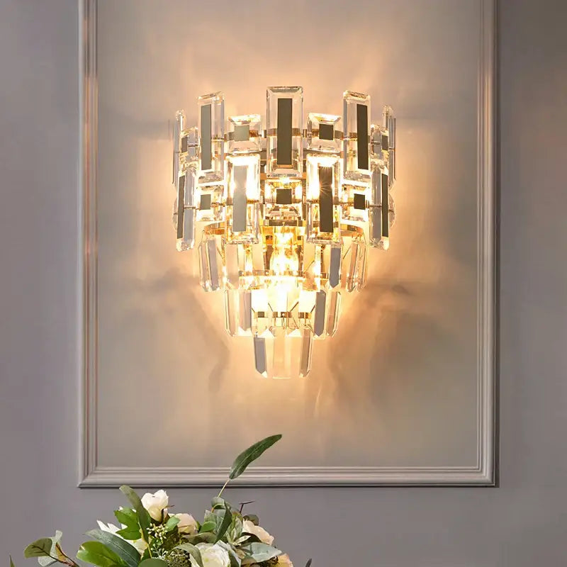 Clear Crystal Wall Sconce Postmodern 35cm