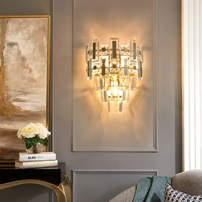 Clear Crystal Wall Sconce Postmodern 35cm