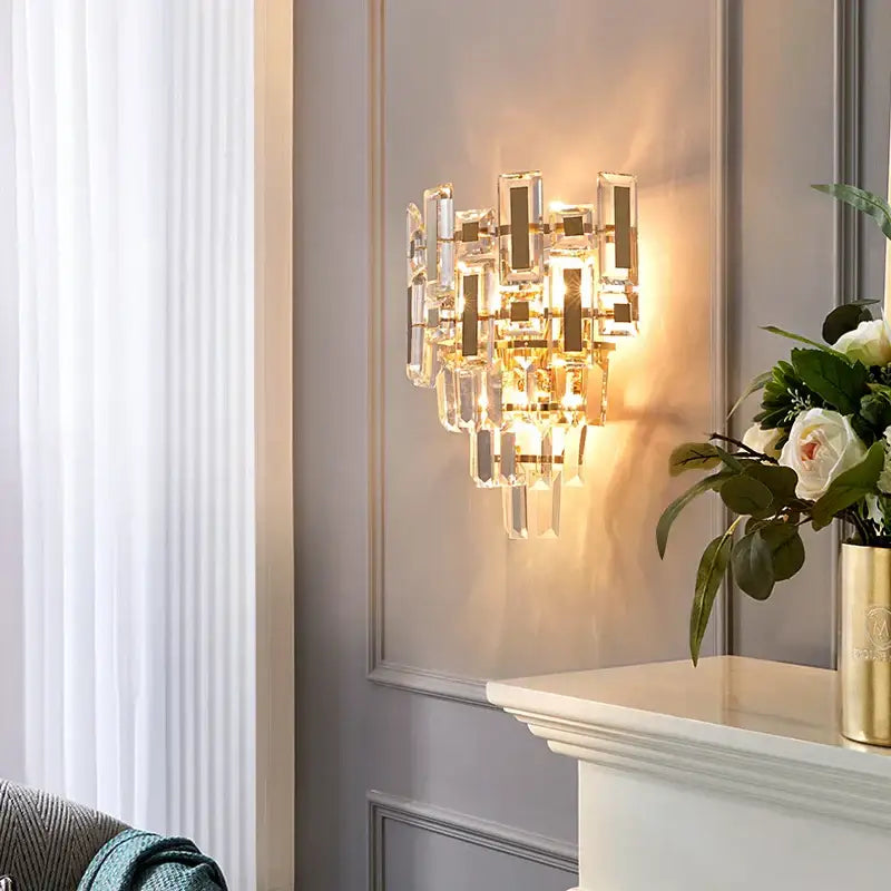 Clear Crystal Wall Sconce Postmodern 35cm