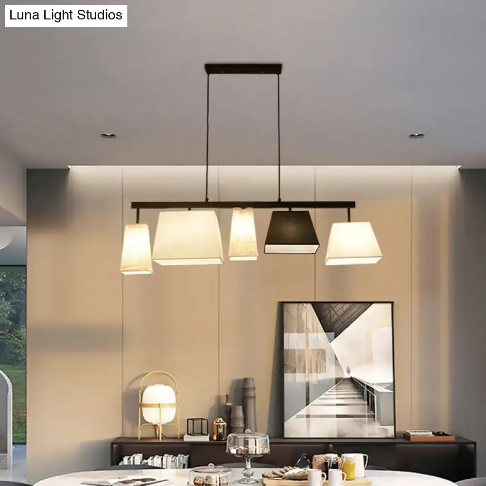 Black White Fabric Trapezoid Five-Light Island Light