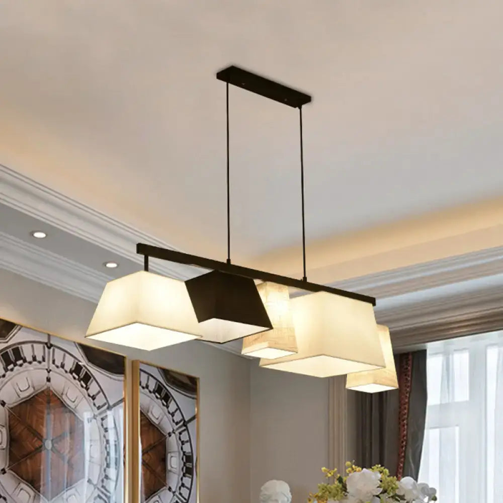 Black White Fabric Trapezoid Five-Light Island Light