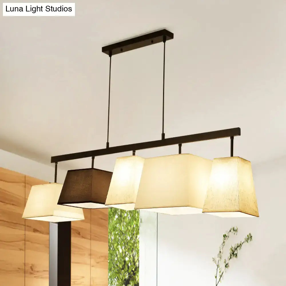 Black White Fabric Trapezoid Five-Light Island Light