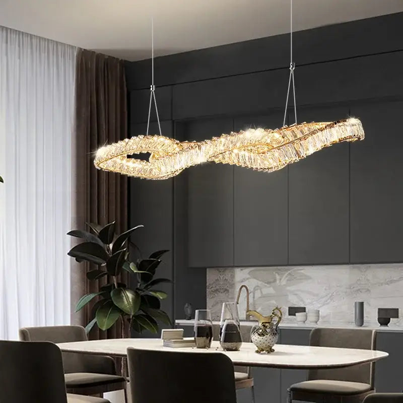 Gold Crystal Pendant Light with Remote Dimmer