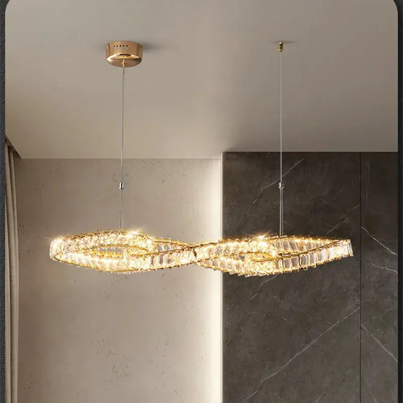 Gold Crystal Pendant Light with Remote Dimmer
