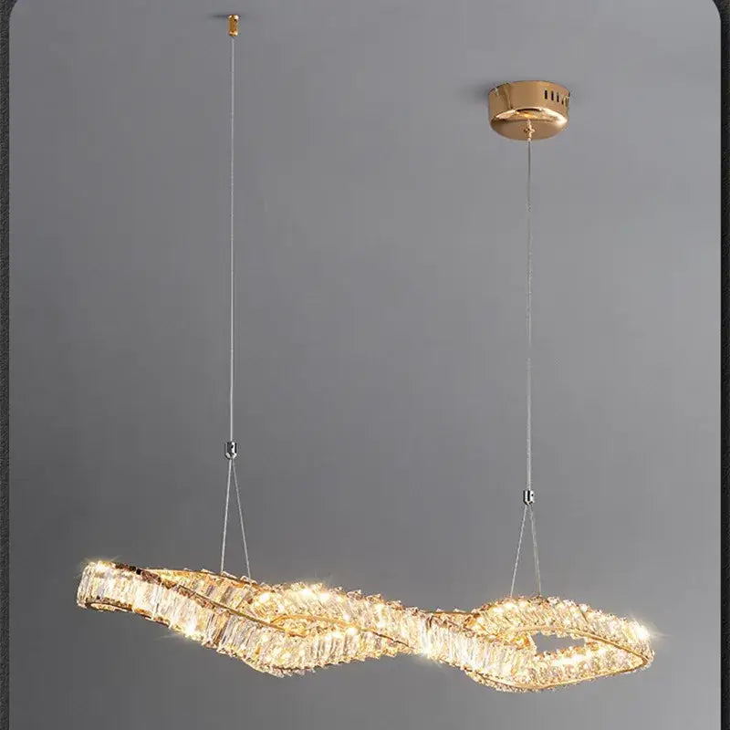 Gold Crystal Pendant Light with Remote Dimmer