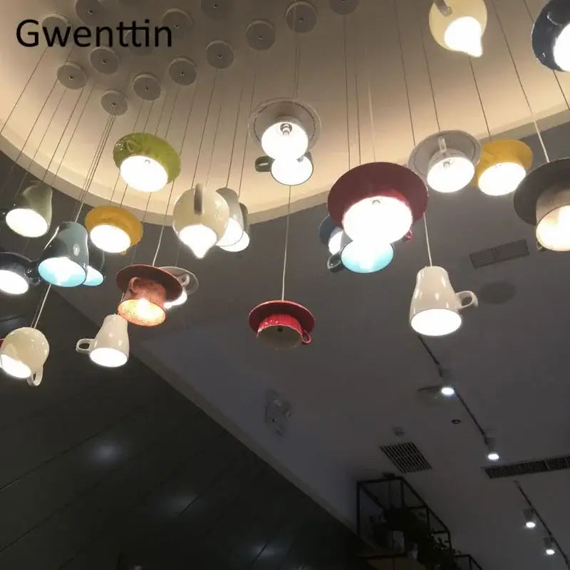 Ceramic Cup Pendant Light in Vibrant Colors