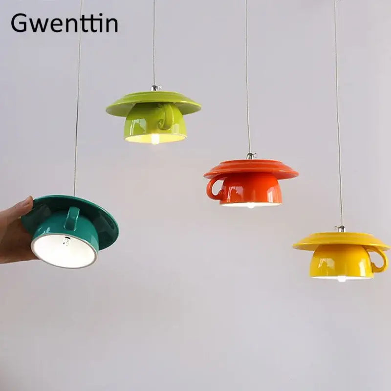 Ceramic Cup Pendant Light in Vibrant Colors