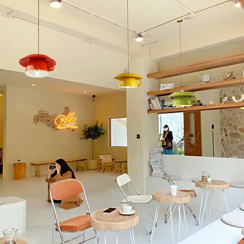 Ceramic Cup Pendant Light in Vibrant Colors