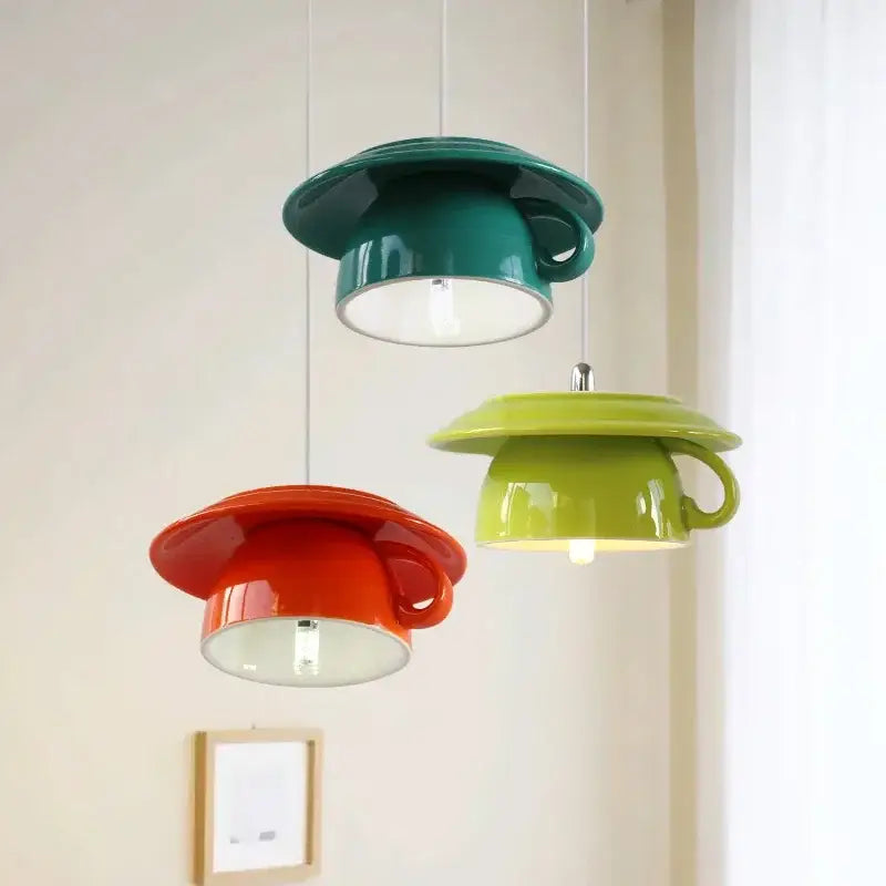 Ceramic Cup Pendant Light in Vibrant Colors