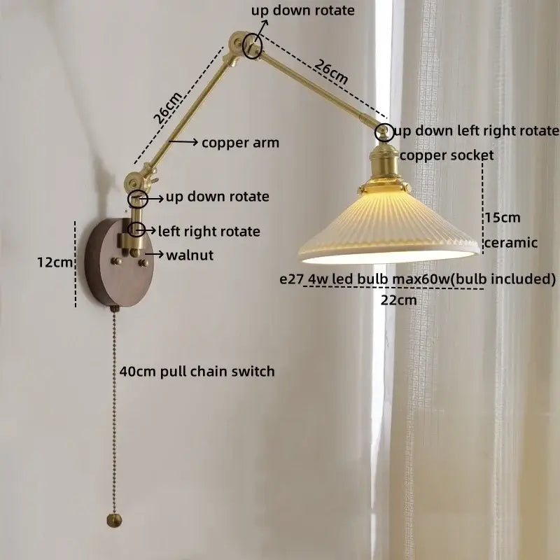 Walnut Brass Glass Sconce