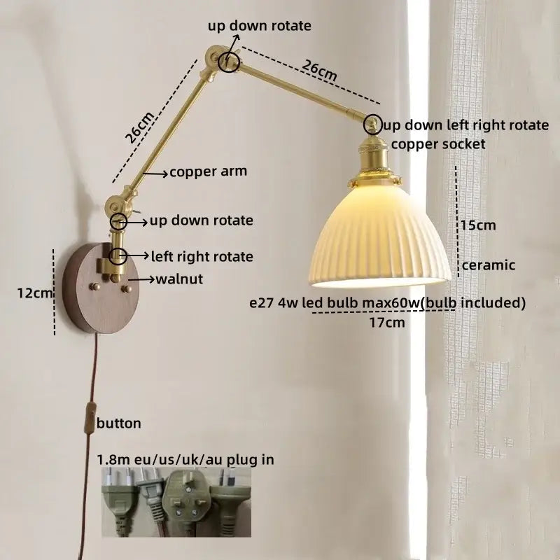 Walnut Brass Glass Sconce