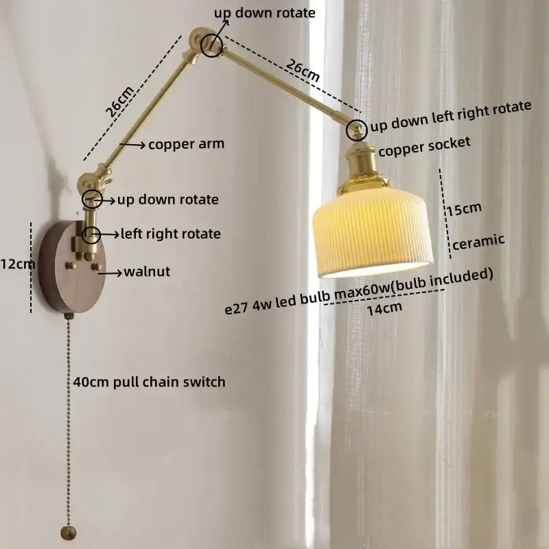 Walnut Brass Glass Sconce