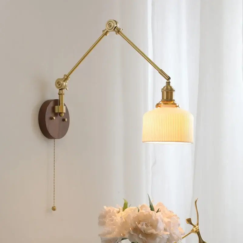 Walnut Brass Glass Sconce