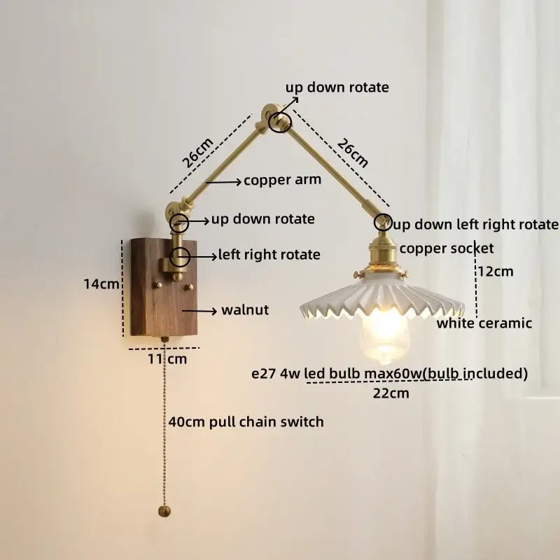 Walnut Brass Glass Sconce