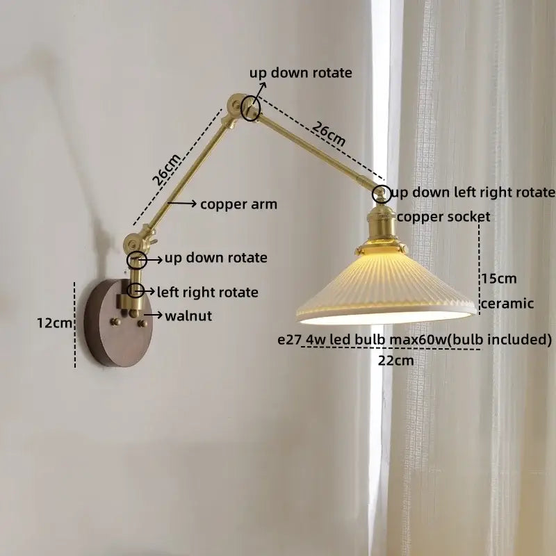 Walnut Brass Glass Sconce