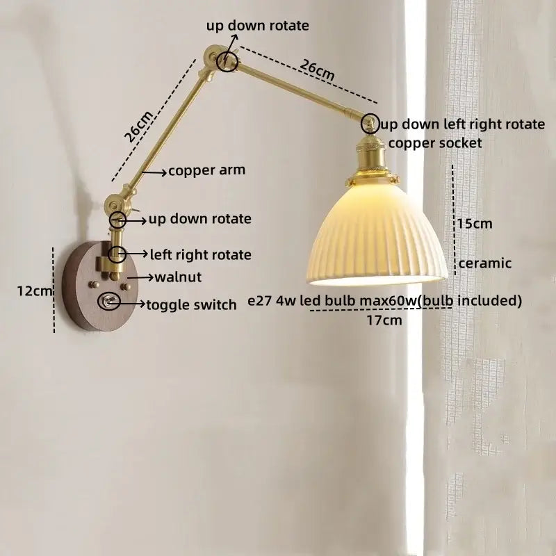 Walnut Brass Glass Sconce