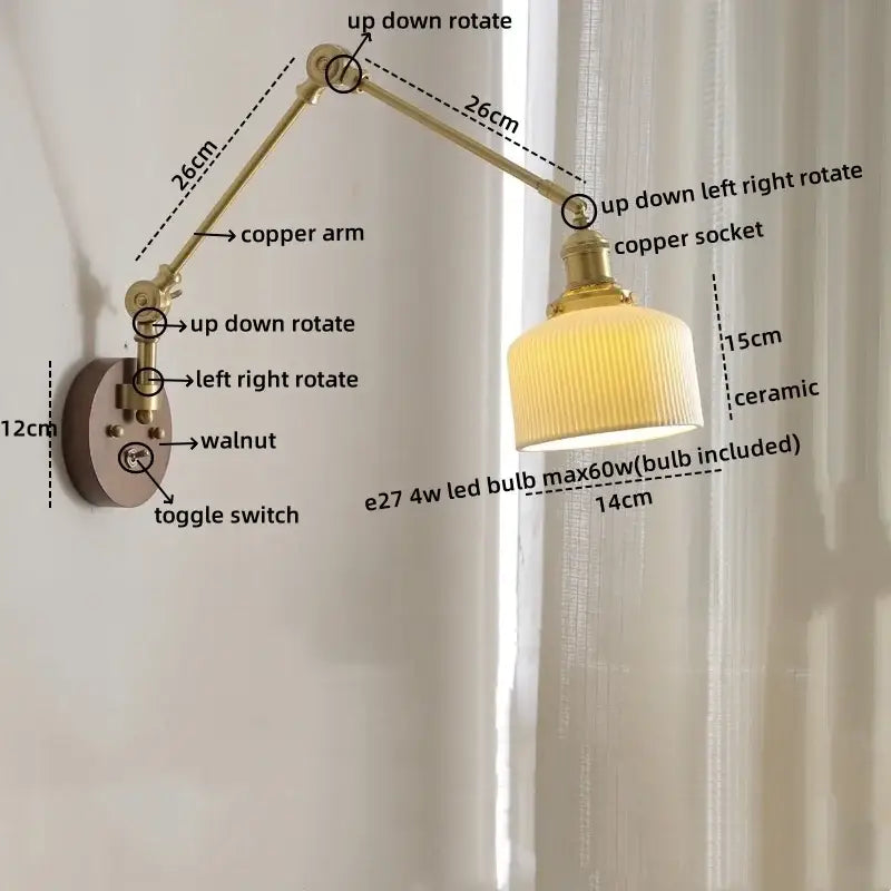 Walnut Brass Glass Sconce