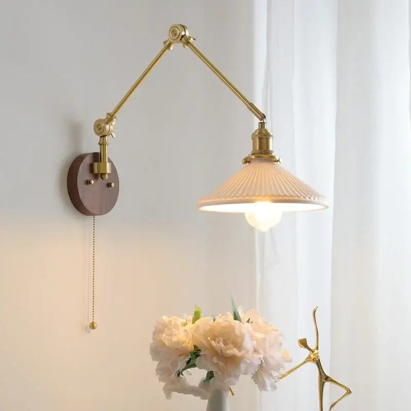 Walnut Brass Glass Sconce