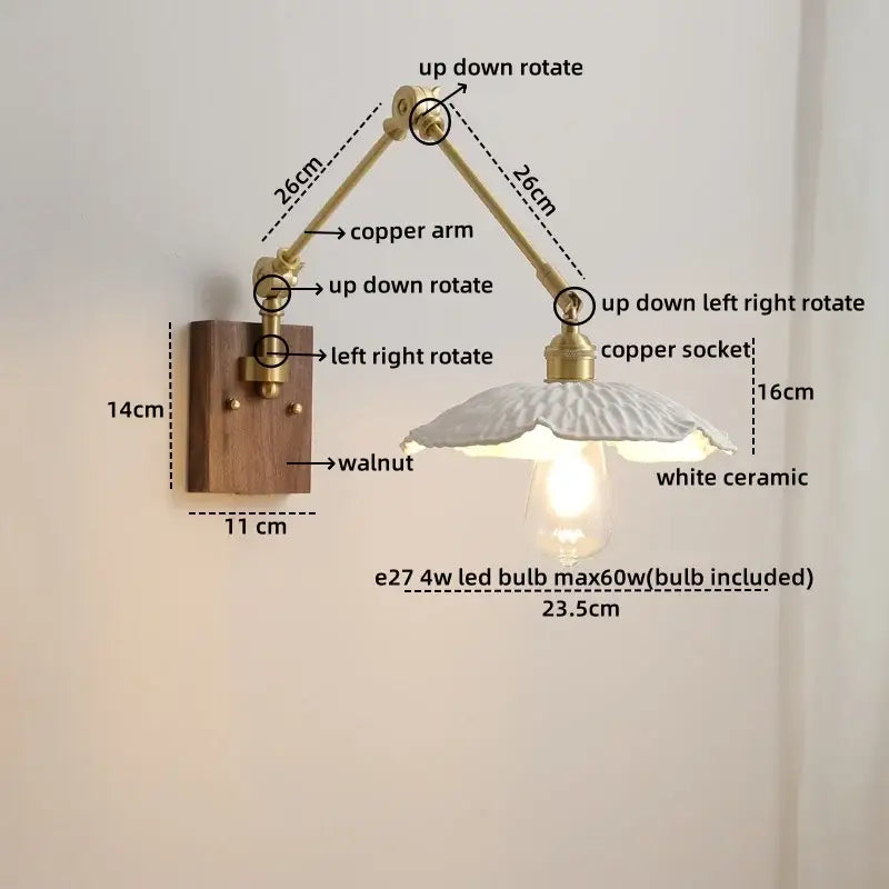 Walnut Brass Glass Sconce