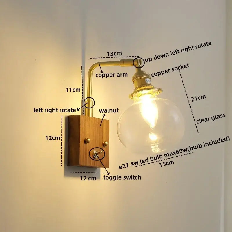Walnut Copper Glass Sconce