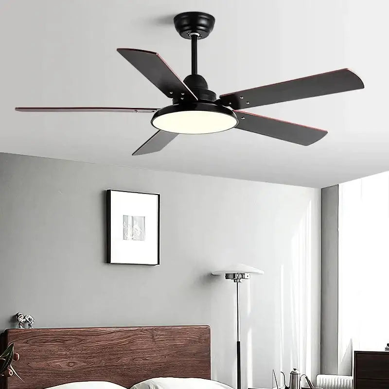 White Wooden Five-Blade Ceiling Fan