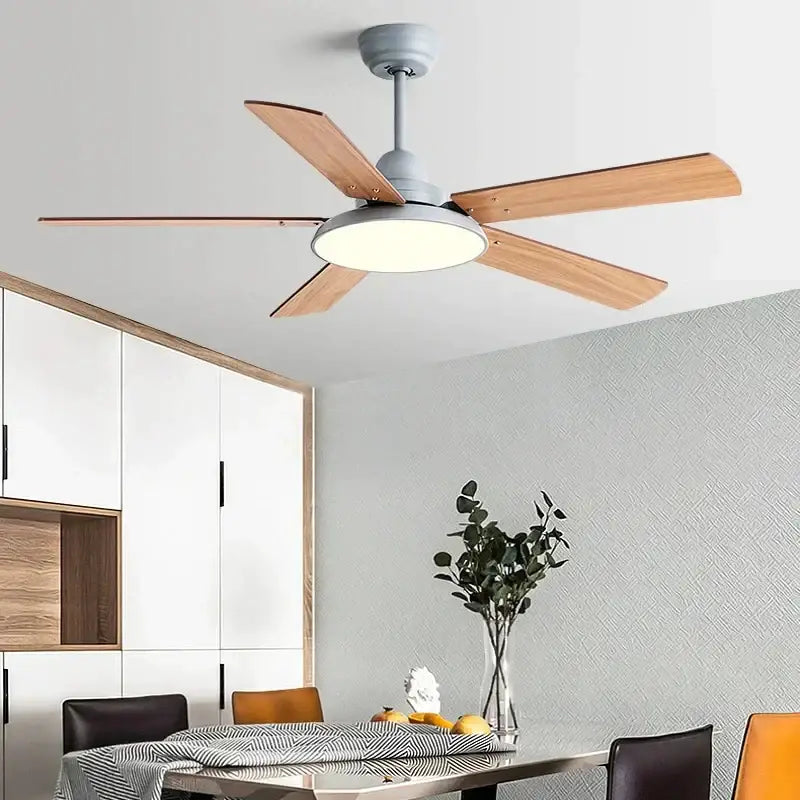 White Wooden Five-Blade Ceiling Fan