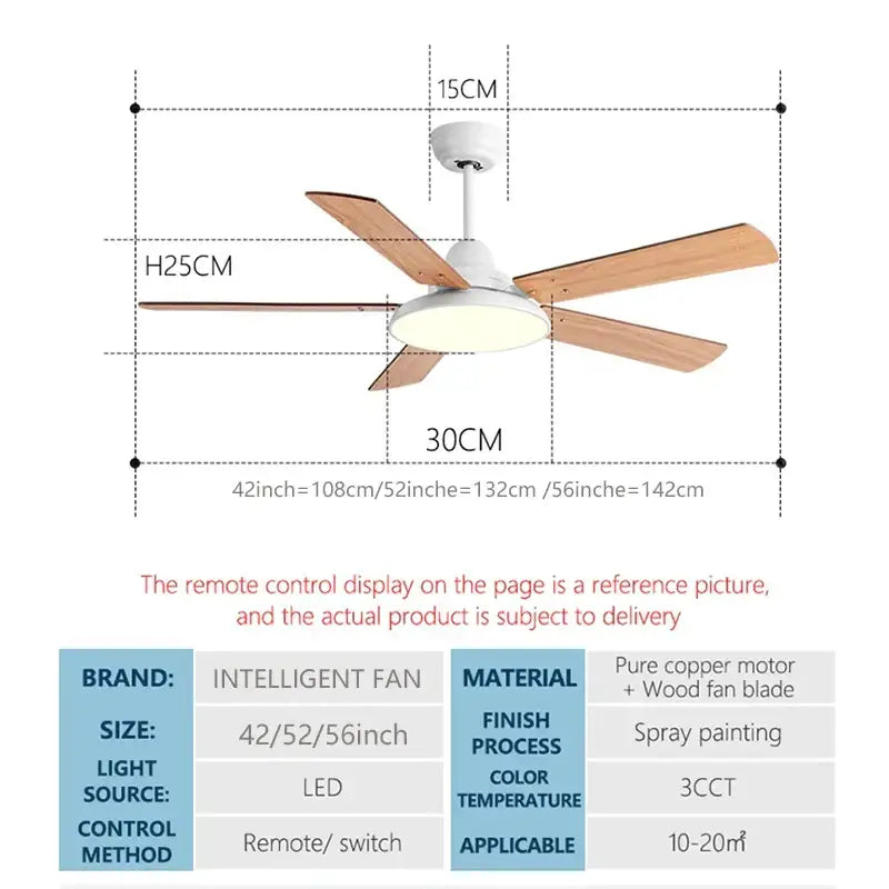 White Wooden Five-Blade Ceiling Fan