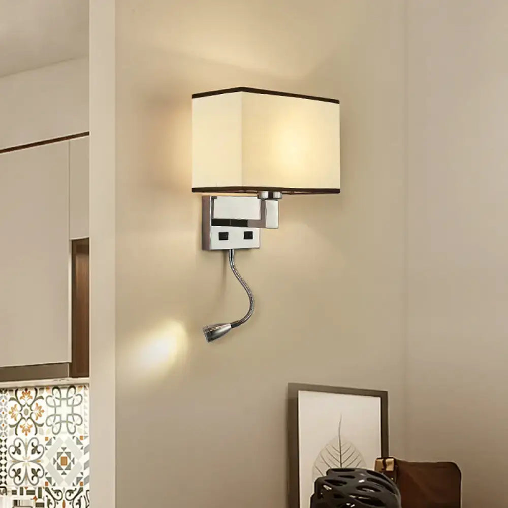 Beige Fabric Charging Port Wall Sconce
