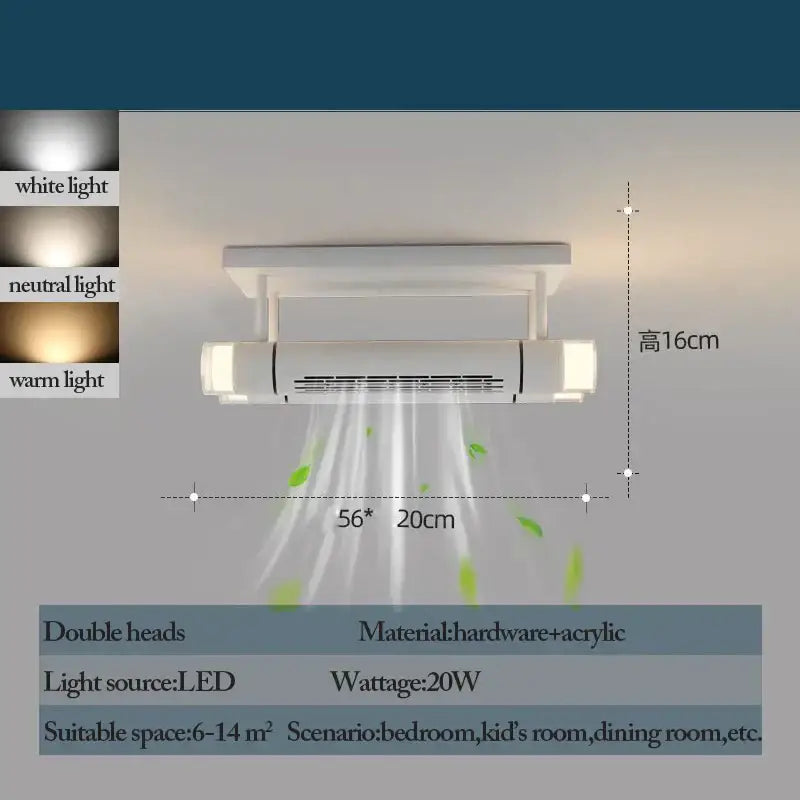 White Bladeless Ceiling Fan with Dual LED Heads