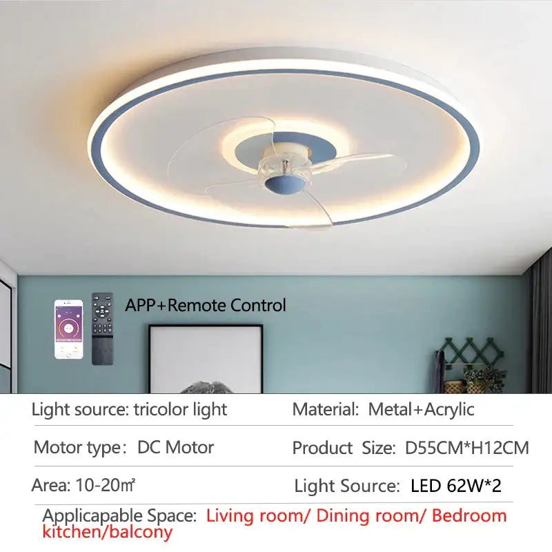 White LED Ceiling Fan with Transparent Blades