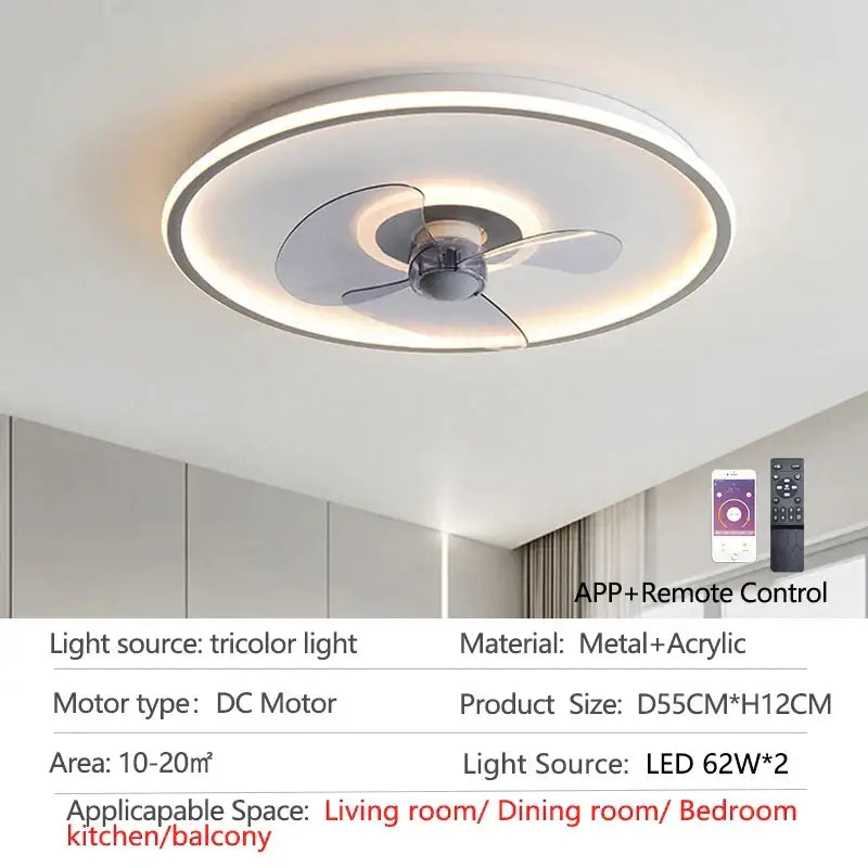 White LED Ceiling Fan with Transparent Blades