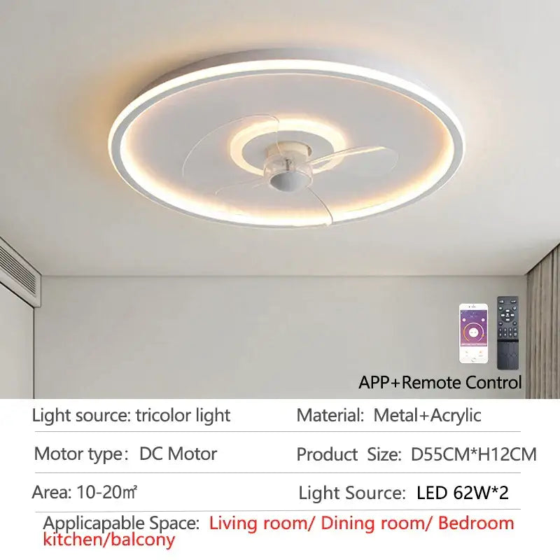 White LED Ceiling Fan with Transparent Blades