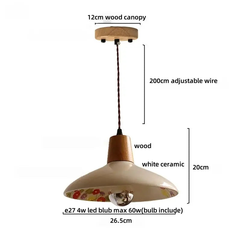 White Ceramic Wood Pendant