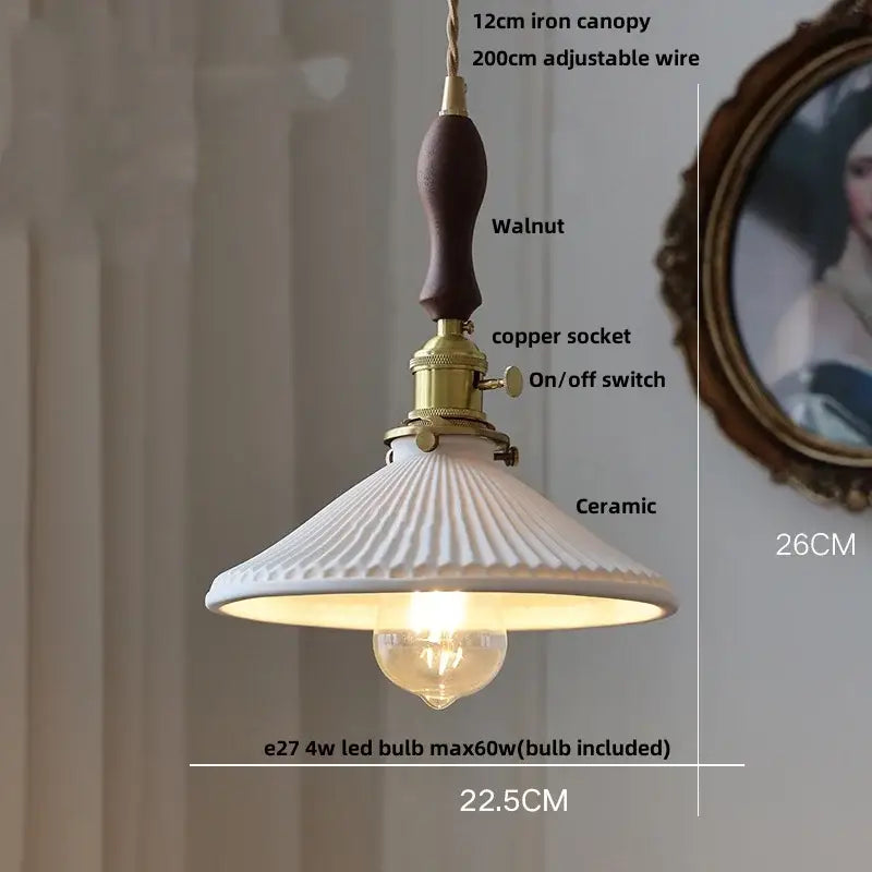 White Ceramic Wood Pendant
