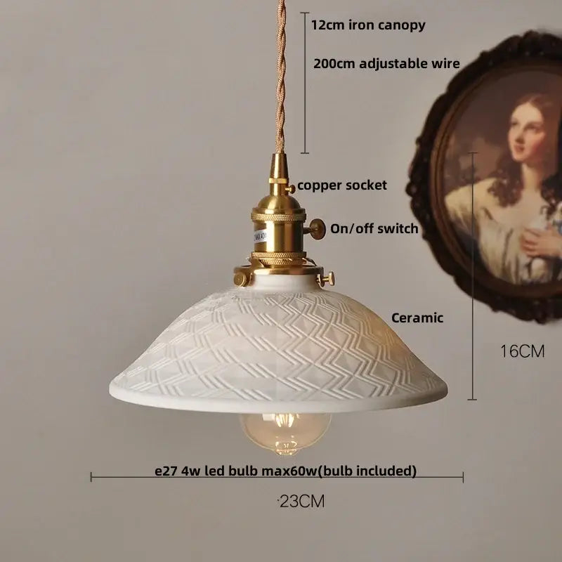 White Ceramic Wood Pendant