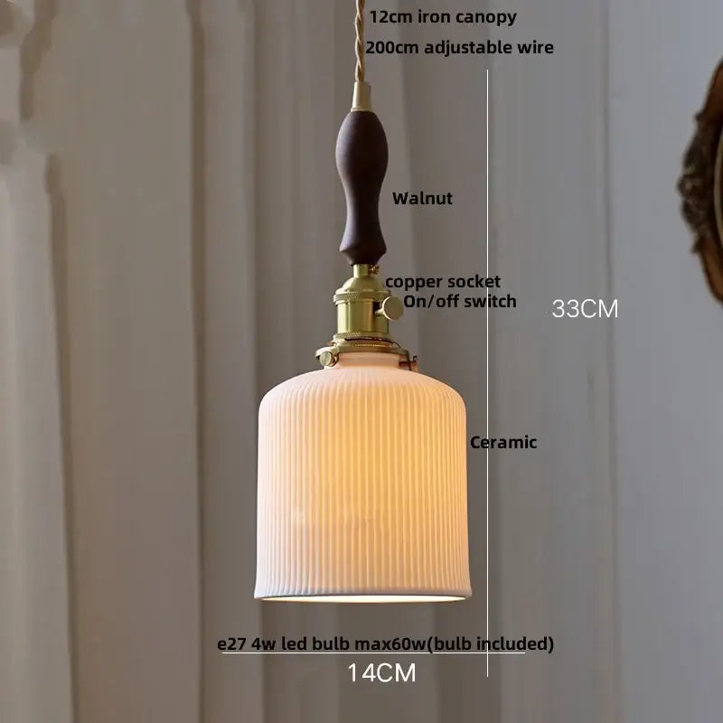 White Ceramic Wood Pendant